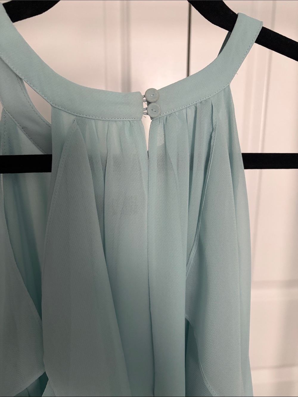 BCBGMaxAzria aqua High-Low Ruffle Halter Maxi Dress - Picture 4 of 8